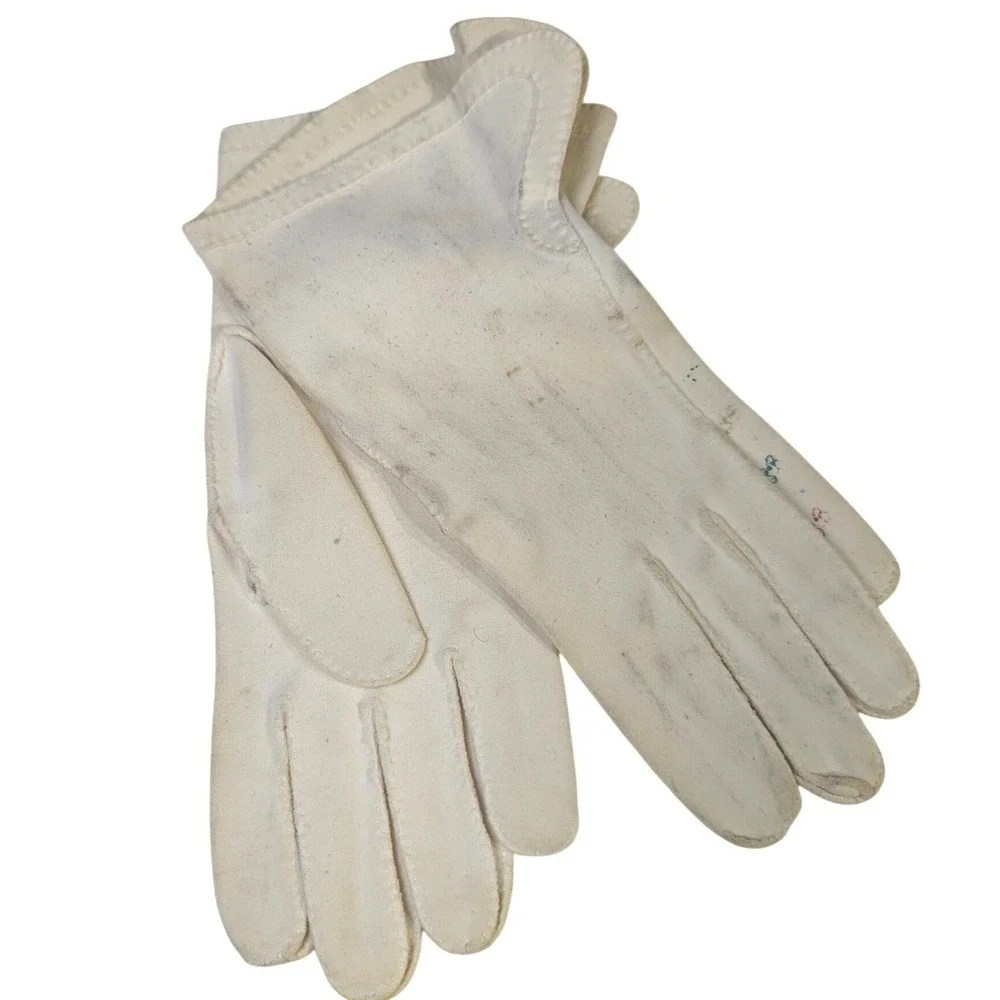 Vintage Dress Gloves – Small Cream Cotton Blend Scalloped Cuff READ